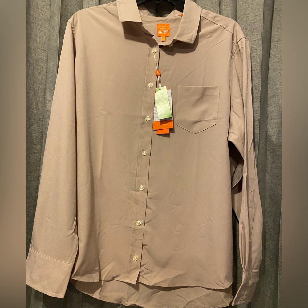 Men’s Long Sleeve Button Down Tan Shirt Size XL New